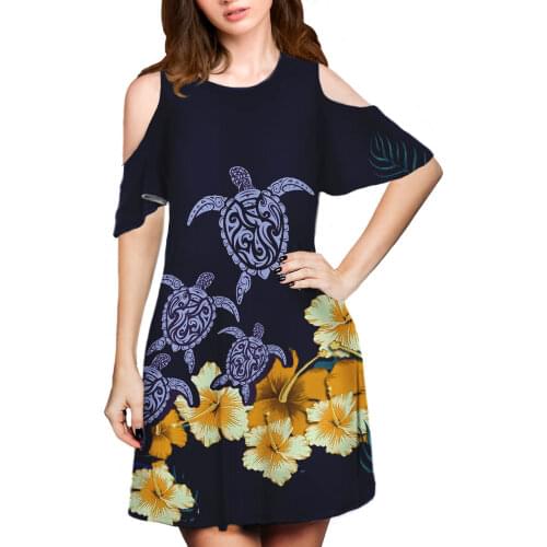 HYCOOL Polynesian Summer Dress Women Short Sleeve Flroal Printed Party High Short Maxi Dresses Hawaii Sexy Vestidos Sundress