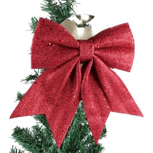 1PCS Large Red Gold Sparkling Glitter Christmas Ribbon Bow Christmas Tree Decoration Handmade Christmas Ornament