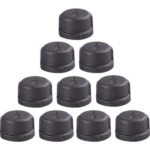 10 Packs Cap Pipe Black Cast Iron Decor Pipe Fitting with Thread Hole for Vintage Retro Steampunk Industrial Caps