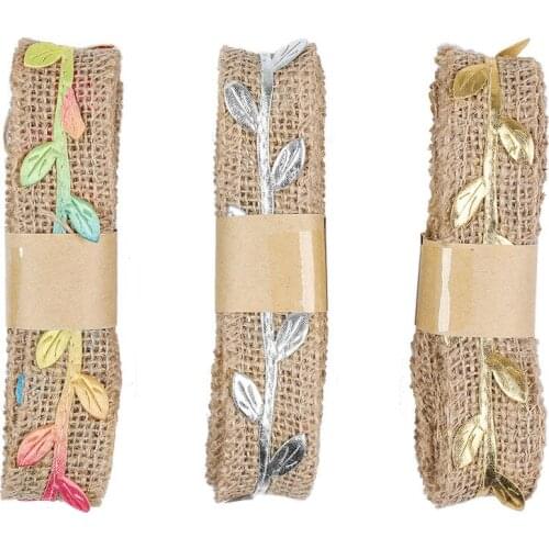 2Meter/roll Artificial green Leaves Hemp Ribbon Jute Burlap Party Crafts Wedding Ribbon DIY Festival Decor Gift Packaging Ribbon