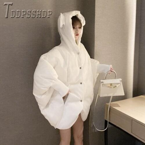 2019 Korean Rabbit Ears Hooded Women Parkas Loose Thick Warm Female Coat