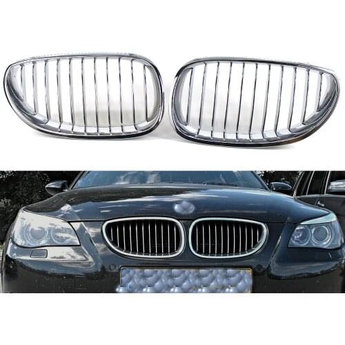 2X Chrome Front Grilles Grill Fit For BMW E60 E61 M5 5 Series 2004-2009 Plastic