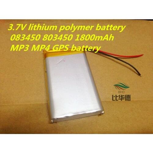 3.7V tablet battery 083450 803450 1800mAh MP3 MP4 GPS Bluetooth 8*34*50mm lithium battery small stereo bluetooth