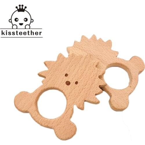 50pc Beech Wooden Teether Unfinished Wood Animal Sika Deer Food Grade Baby Wood Ring Teether DIY Nursing Necklace Charms Pendant