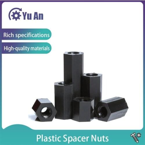 50Pcs M3 M4 Hex Nylon Standoff Spacer Spacing Screws Column Flat Head Double Pass Isolation Column Plastic Spacing Nuts Black