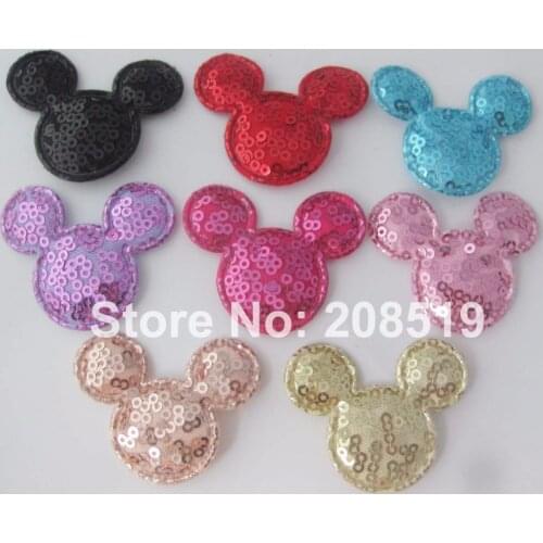PANNEG 40mm*50mm Padded Sequined Felt MOUSE Appliques for Mickey 120pcs Fashion accessories for hair clips
