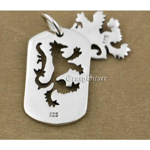 King Lion Dog Tag Biker 925 Sterling Silver Pendant 9S120 925 Sterling Silver Necklace 26 inches