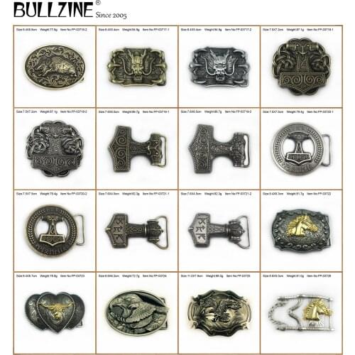 Bullzine wholesale retro Mjolnir THORSHAMMER VIKING belt buckle horse head dragon eagle wild BOAR western bull head belt buckle