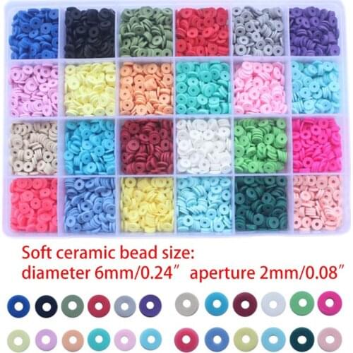 4800Pcs 24 Colors 6mm Flat Round Polymer Clay Discs Loose Spacer Beads for DIY Jewelry Making Craft Bohemian Bracelet