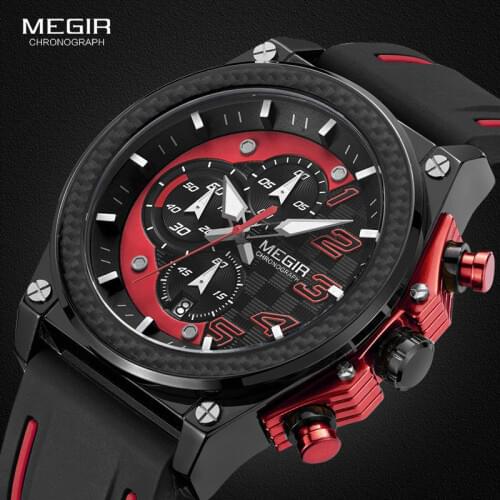 Megir Mens Chronograph Quartz Watches for Male Waterproof Luminous Wristwatch with Rubber Strap for Boys Man 2051G-1N8
