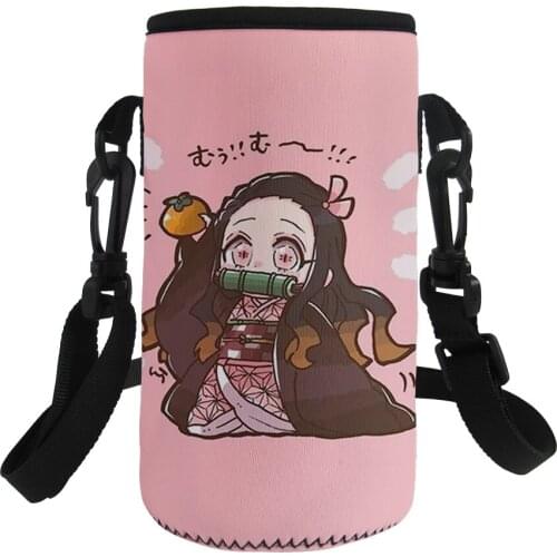 2021 Cute Anime Pattern Water Bottle Carrier Neoprene Water bottle Holder Bag Case Pouch Cover 500ML Adjustable Shoulder Strap