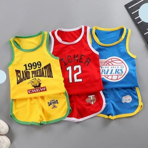 Children Basketball Clothes, Childrens Summer Clothes, Letters, Sleeveless, Baby Vest + T-shirt, Two-piece Suit, New Suit