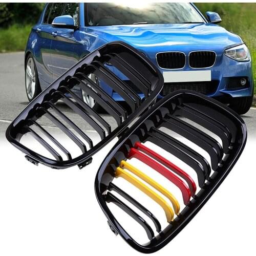 A Pair ABS Dual Slat Front Bumper Grills Kidney Grille For BMW 1 Series F20 F21 2011-2014 Gloss Black/M Color Car Accessories