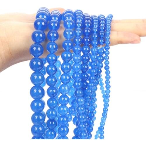 Smooth Light Blue Chalcedony Jades Round Loose Spacer Beads For Jewelry Making DIY Bracelets Necklace Accessories 4/6/8/10/12MM