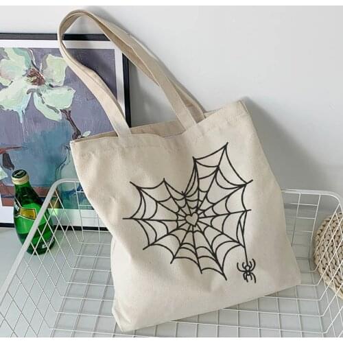 Dark Harajuku canvas bag shopping bag fun casual cartoon print gothic female bag large capacity Ulzzang cute women shoulder bags