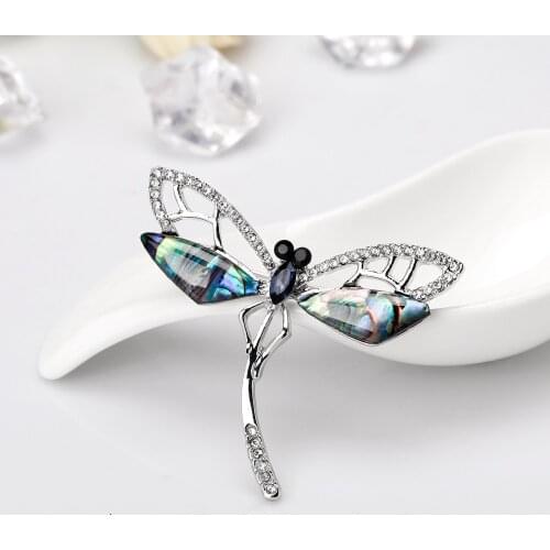 Abalone-style Inlays Dragonfly Pin or Brooch Insect Animals Jewellery for Women Girl Badge Accessories Rhinestone Corsage KL30FI