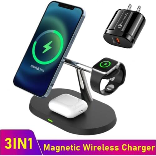 Tongdaytech 15W Magnetic Wireless Charger For Iphone 12 Pro Max MIni Fast Wireless Charging Stand For Apple Watch Airpods Pro