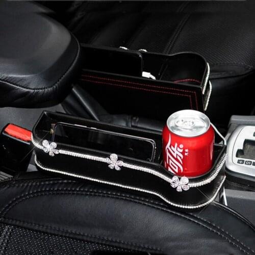 Cute Flowers Bow Car Seat Crevice Storage Box Universal Rhinestone Auto Seat Gap Slit Pocket Catcher Organizer Card Phone Holder
