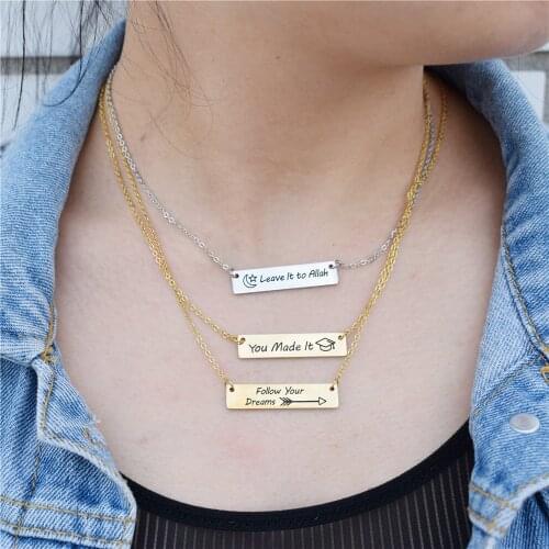 Minimalist Bar Graduation Necklace Engraved You Made it Follow Your Dream Charms For Women Dr Hat Choker Necklace Gold BFF