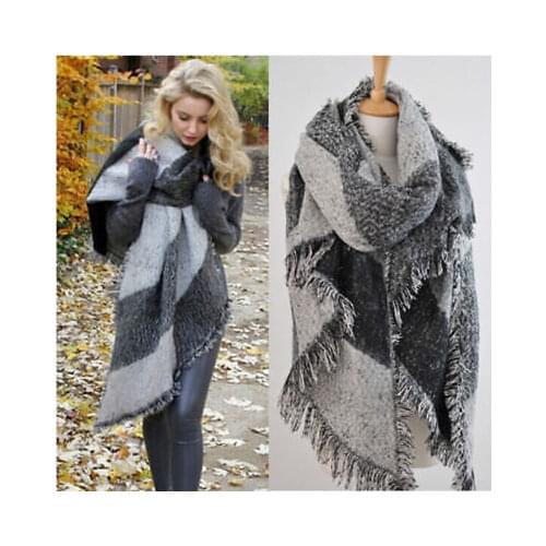 Fashion Large Scarves Women Long Cashmere Winter Wool Blend Soft Warm Plaid Scarf Wrap Shawl Plaid Scarf
