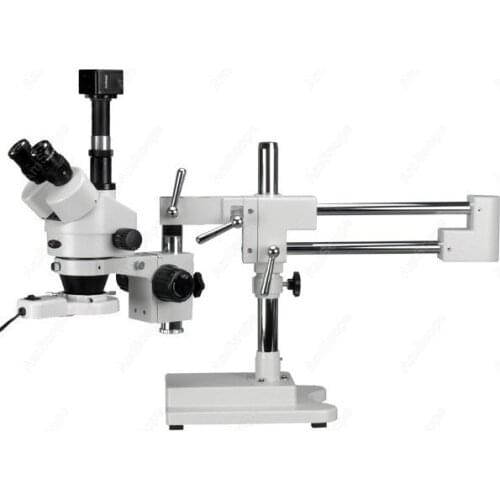 AmScope 3.5X-90X Simul-Focal Boom Microscope + Fluorescent Light + 5MP Camera