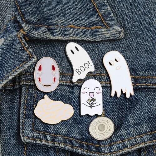 Cartoon Ghost Enamel Pins Ghost Series Badge Funny Punk Brooch Denim Jackets Lapel Pin Halloween Jewelry Gift for Women Men