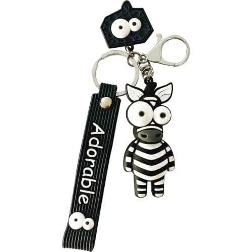 Cartoon Animal Zebra Giraffe For Kids Girls Keychain Key Chain For Women Rubber Trinkle Key Ring Chains Car Bag Charm D799