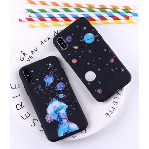 Outer Space Planet Stars Moon Spaceship Soft Matte Silicone Matte Case Fundas For iPhone 11 6 6S 5 12 8 8Plus X 7 7Plus XS Max
