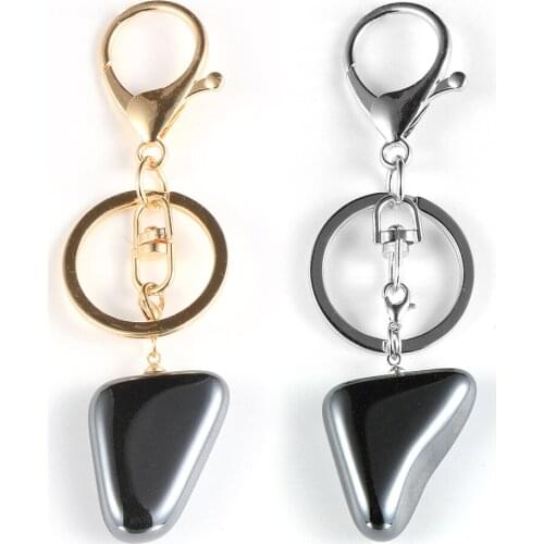 Irregular Black Hematite Pendant Keychain Natural Stone Key Chain Holder Men Birthday Gift Trinket Car Key Ring Jewelry