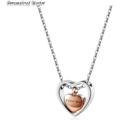 Personalized Master Customized Necklace Cremation Jewelry for Ashes Double Heart Urn Necklace Stainless Steel Memorial Pendant