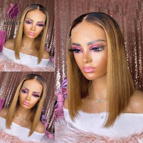 Ombre Blonde 13x6 Lace Front Wig Pre Plucked Pixie Cut Straight Short Bob Human Hair Wigs Brazilian Remy Hair For Women