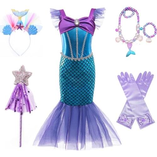 Girls Little Mermaid Dress Kids Birthday Party Beach Holiday Children Halloween Cosplay Cotume for Children Summer Clothing