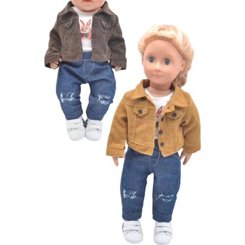 Fits 17inch Toys New Born Doll American Doll Clothes Fashion jacket jeans suit Fashion jacket suit pink khaki Girls gift