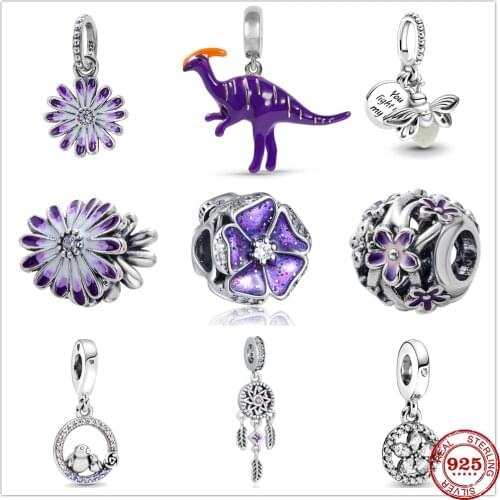 NEW Snowflake Circle Purple Glow-in-the-dark Firefly Dangle Charm Beads Fit Pandora Charms Silver 925 Original Jewerly Bracelet