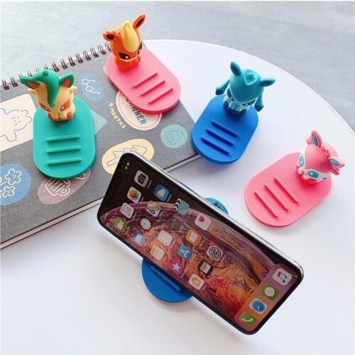 Pokemon Kawaii Mobile Phone Bracket Cute Pikachu Anime Eevee Family Holder As A Desktop Decoration Ornaments Phone Accessories