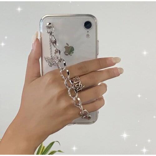 Wrist Strap Crystal butterfly Chain Phone Case For Samsung S20FE Note20u S20Plus Note10Lite S10Lite 2020 A51 Transparent Cover