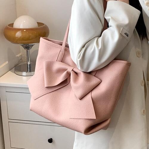 Luxury Designer PU Leather Bowknot Handbags for Women Fashion Big Shopping Shoulder Tote Bags Black White Yellow Bolsa Feminina