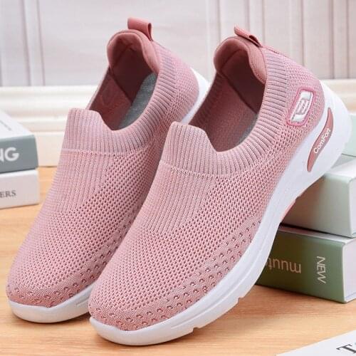 Mesh Fly Woven Breathable Womens Vulcanized Shoes 41 Fashionable One-step Casual Ladies Shoes Lightweight PVC Female Sneakers