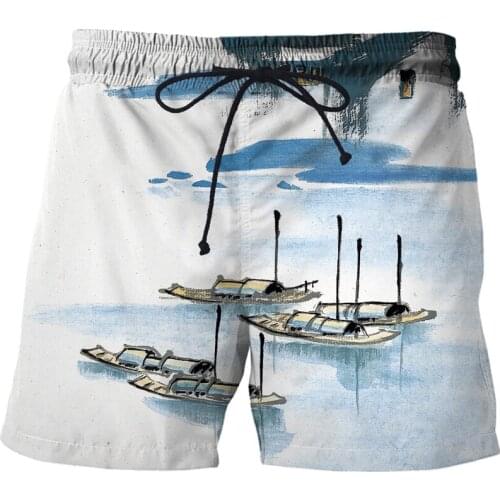 Mens clothing 3D Print Pattern Chinese brush painting men beach shorts male swim trunks surf shorts Oversized short pants 2021