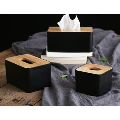 Nordic Black Color Tissue Containers with Phone Holder Wood Cover Seat Type Roll Paper Tissue Canister Cotton Pads Storage Box