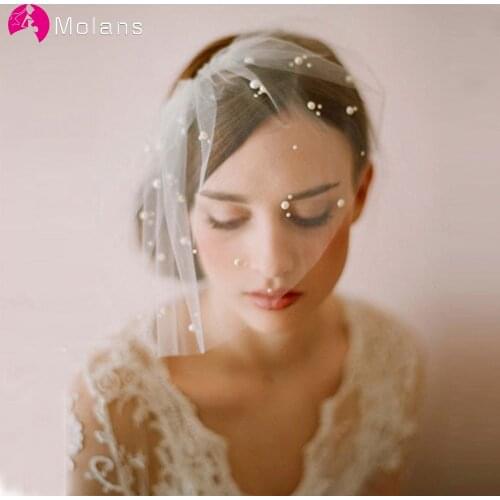 Molans Romantic Simulation Pearl Wedding Veils Hair Soft Lace Bride Veil for Woman Bridal Tulle Veil Wedding High Quality