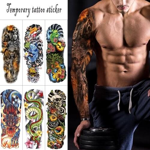 Large sleeve tattoo sticker Full arm Personalized waterproof tattoo Peacock dragon flower Mens Arm Tattoo high quality