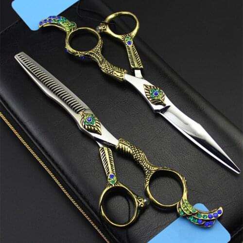 Top grade Germany 440c 6 inch Phoenix hair scissors set make up thinning scissor cutting barber hot shears hairdressing scissors