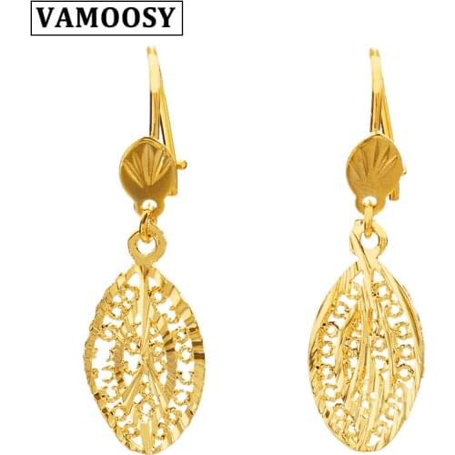 24K Gold Jewelry Chinese royal noble gold color solemn girlfriend jewelry Leaf Drop earrings wholesale 2018 earrings for women