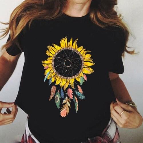 Sunflower Print Short Sleeve Tops Tees Fashion Ulzzang Vintage T Shirt Women Clothing T-shirts Harajuku Aesthetic Female Tshirt