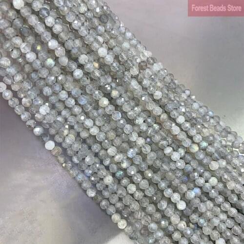 2mm/3mm Natural Stone Faceted Multicolor labradorite Round Loose Spacer Beads DIY Bracelet Necklace for Jewelry Making 15'' Inch