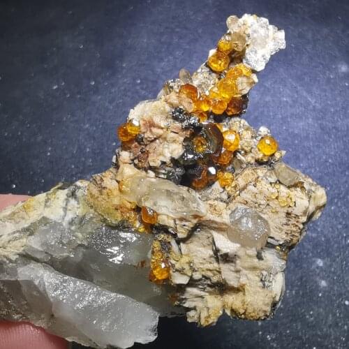 21.3g.Rare natural garnet crystal hexagonal point feldspar mica brass multi mineral crystal symbiotic halo energy healing