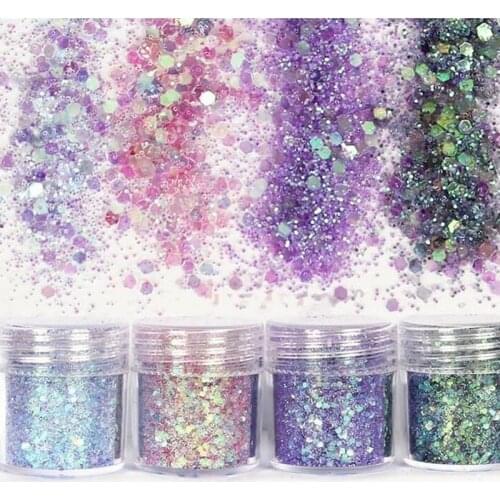 4 Colors/Lot Glitter Nail Art Dust Tool Kit Acrylic Gem Polish Nail Tools 3D Nail Art Decorations Chunky Nail Glitter Powder 10G