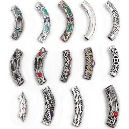 5PCS Mix Color Tibetan Bent Tube Beads Loose Silde Spacer Beads for Jewelry Making DIY Bracelet Necklace