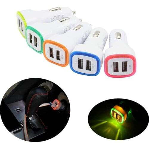 Car-charger Dual usb Car Charger 5V/2.1A LED USB Luminous Socket Charger 2a Car Adapter Charger Adapter V3P3